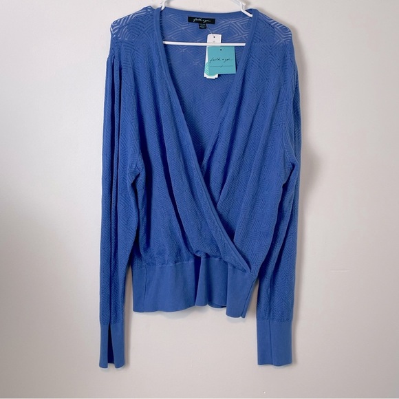 Faith & Zoe. Stitch fix Blue Daphne Surplice Sweater. Size XXL. Faux Wrap. NWT. - Picture 1 of 11